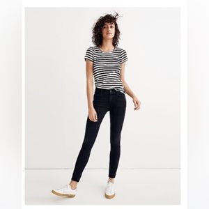 Madewell 9” high waist cropped skinny jeans with deconstructed hem.